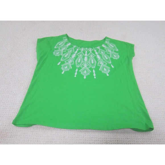 Jones New York Shirt Womens Large Green Short Sleeve Scoop Neck‎ Casual - Picture 1 of 9